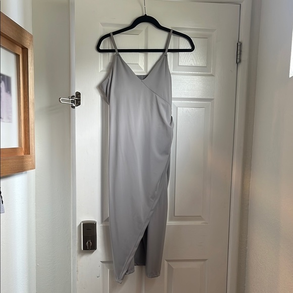 Gray Asymmetrical Wrap Slip Dress - Picture 1 of 5